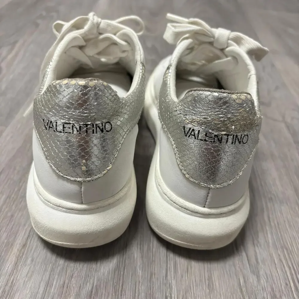 Valentino Fresia Snakeskin Embossed Trim Leather Platform Sneakers Size 8